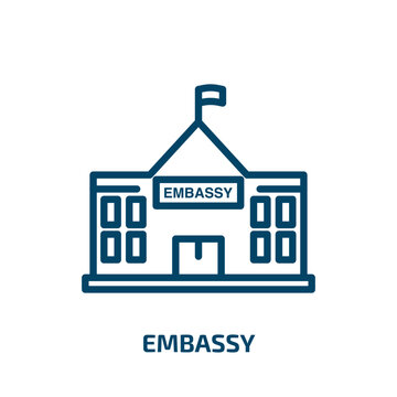 embassy icon from buildings collection. Thin linear embassy, government, passport outline icon isolated on white background. Line vector embassy sign, symbol for web and mobile