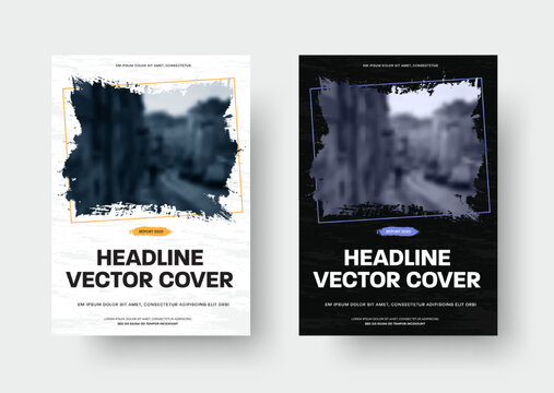 Vector cover template with square grunge elements for photo.