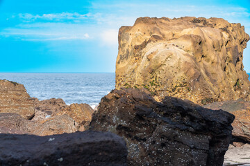 East Yorkshire in the North Sea coast showing the sandy beach front and ocean in the UK