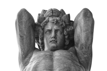 Atlant holds a vault above the entrance. Isolated on white background with clipping path