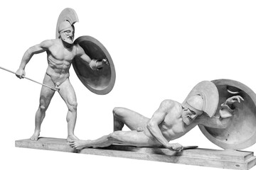 Roman ancient sculpture of warriors historical sculpture isolated on white with clipping path