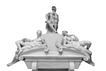 Tomb of Giuliano de Medici and below lying on the sarcophagus Michelangelo isolated on white background with clipping path