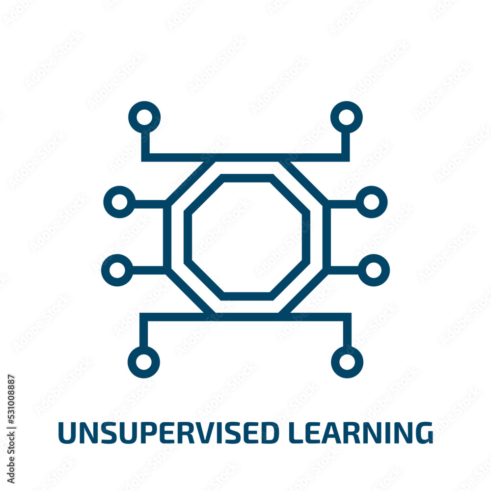 Poster unsupervised learning icon from artificial intellegence and future technology collection. Thin linear unsupervised learning, ai, technology outline icon isolated on white background. Line vector