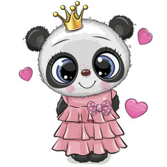Cartoon Panda Princess in a pink dress with hearts
