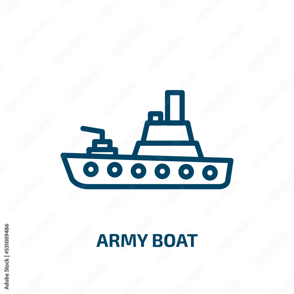 Poster army boat icon from army and war collection. thin linear army boat, army, ship outline icon isolated