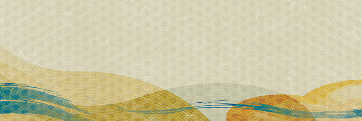 ベージュの和紙に伝統の和柄と金の波模様