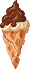 ice cream cone poured with hot chocolate, sorbet, ice cream vector illustration