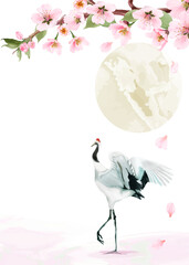 beautiful wedding invitation card with hand drawn of cherry blossom