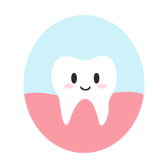 Fototapeta premium Cute happy tooth in cartoon flat style. Vector illustration of clean healthy teeth character, dental care concept, oral hygiene