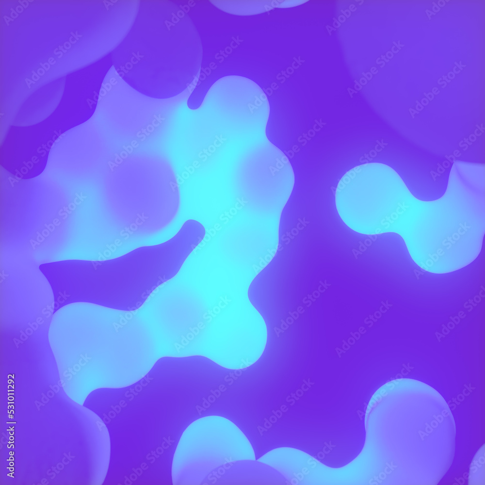 Fototapete floating glowing liquid blobs look like a lava lamp. organic structure with neon color 3d rendering 
