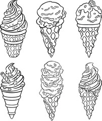 Line sketch ice cream set, ice cream vector illustration