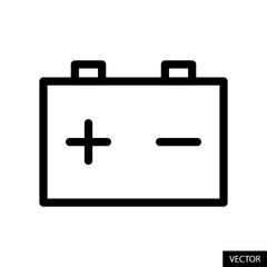 Car battery vector icon in line style design for website design, app, UI, isolated on white background. Editable stroke. Vector illustration.