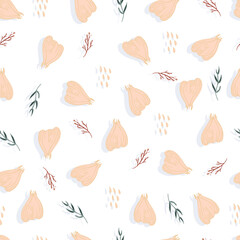 garlic with herbs vegetable vector seamless pattern