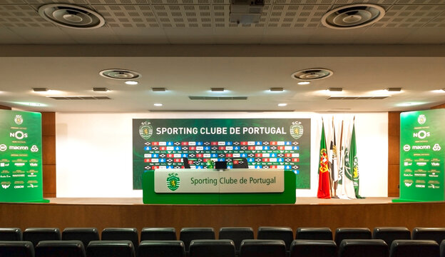 Press conference hall at Jose Alvalade stadium - the official arena of FC Sporting