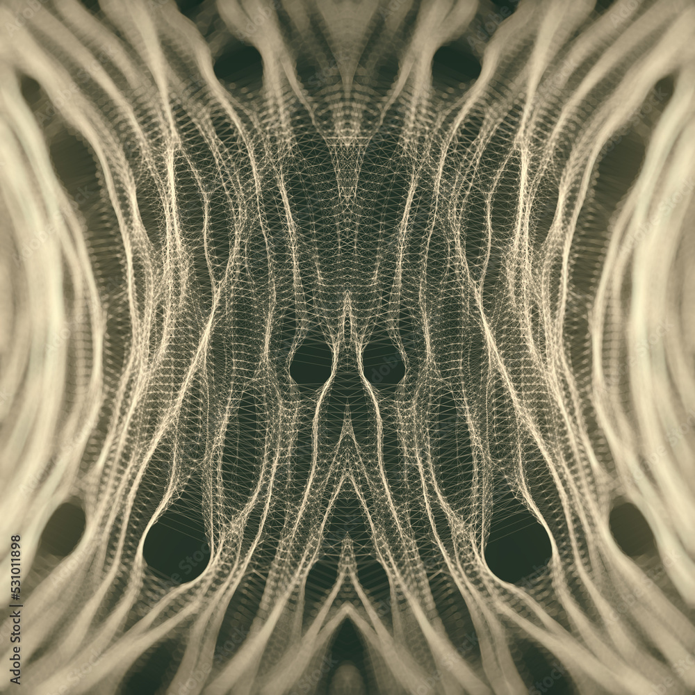 Poster abstract symmetrical organic web. psychedelic background. modern decoration element. 3d rendering di