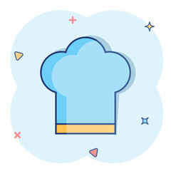Chef hat icon in comic style. Cooker cap vector cartoon illustration pictogram. Chef restaurant business concept splash effect.