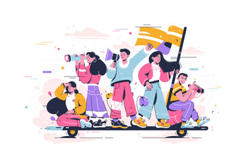  Group of people ride on big bird for teamwork