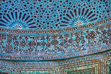 Decorative blue wall tiles. Selkuj period. Alaedin mosque. Konya, Turkey