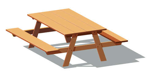 Wooden picnic table: Isometric vector illustration - obrazy, fototapety, plakaty