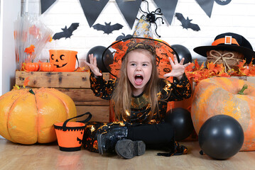 Witch with a pumpkin , Halloween
