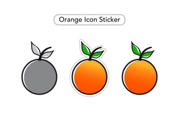 Orange Sticker. Orange Vector Icons. Fruit colorful Clip art. Black and white Icon.