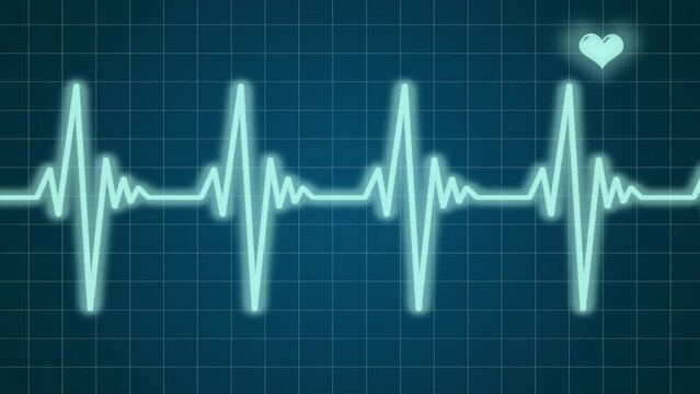 Filmato. Illustrazione 3D. Monitor con cuore e grafico ECG. Medicina, salute, elettrocardiogramma per controllo cuore.