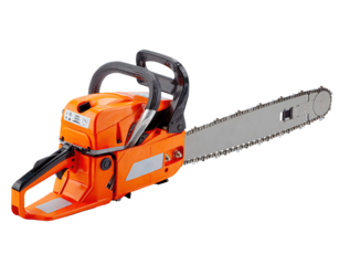 Chainsaw isolated on white background, including clipping path. Modern gasoline saw tool
