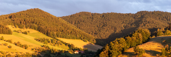 Panorama. Sunset in Glottertal. Black Forest. Germany
