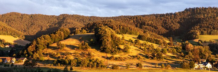 Panorama. Sunset in Glottertal. Black Forest. Germany