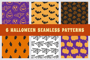 Halloween Cute Vector Seamless Pattern Texture Set