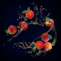 Juicy tasty peach with bursts of juice is very healthy