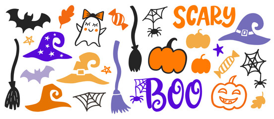 Halloween Cartoon Hand drawn doodle shapes set