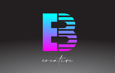 Fototapeta premium Purple Blue Neon Lines Letter B Logo Design with Creative Lines Cut on half of The Letter