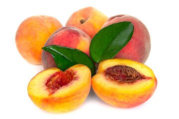 Fresh peaches fruit isolated on white background
