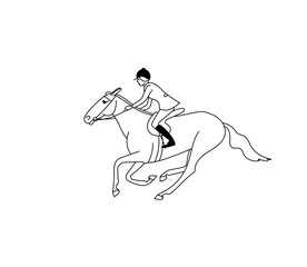 Horseback riding, a rider on a horse gallops forward