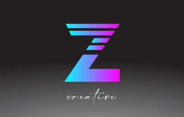 Purple Blue Neon Lines Letter Z Logo Design with Creative Lines Cut on half of The Letter