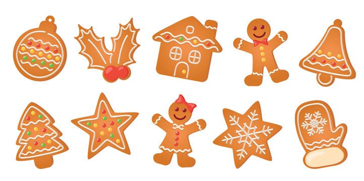 christmas greeting card with cookies gingerbread set sweet decoration