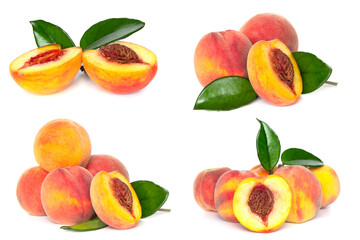 Fresh Peach on White Background With clipping path, Collection of Peach fruit isolated on white background,
