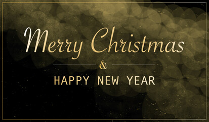 Merry Christmas and Happy New Year text background.
Christmas banner, bright Horizontal Christmas banners, cards, headers, websites. Gold glitter shadows with a black background.
