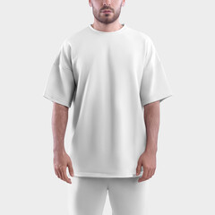 Mockup of a white oversize t-shirt on a man.