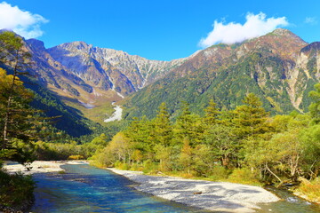 Naklejka na ściany i meble Mount Scenery, Kamikōchi, Mountain river