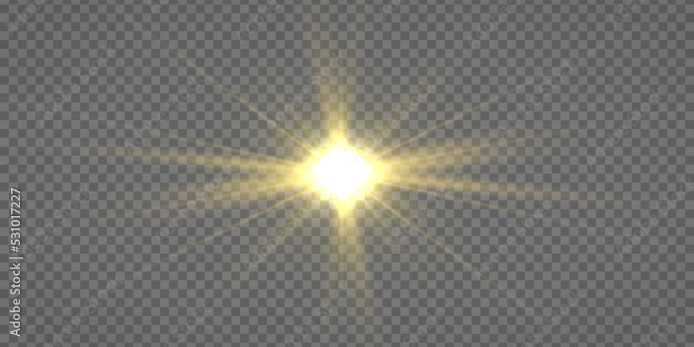 Aufkleber flare with golden rays of light and magic sparkles. bright star spark. abstract yellow rays will rai