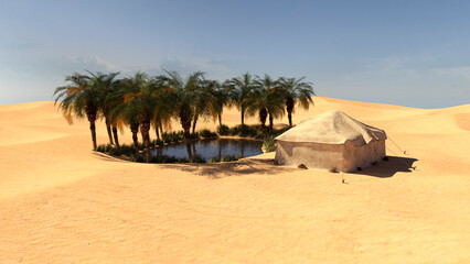 3D Rendering Oasis Landscape