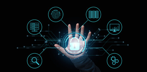 Internet network cyber security and privacy protect data.