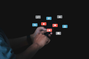Social media and digital online on mobile phone.