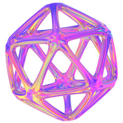 3D Polyhedron  frame isolated with colorful hologram chameleon color gradient