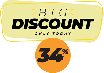 Thirty four 34 percent big discount sale banner label yellow