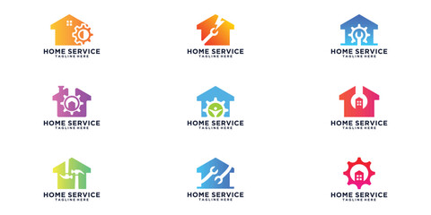 home service logo design collection, digital house, handyman house