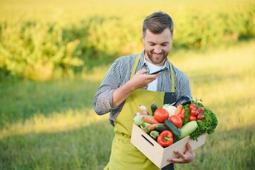 Wooden box filled fresh vegetables
