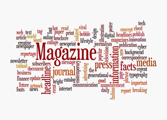 Word Cloud with MAGAZINE concept, isolated on a white background